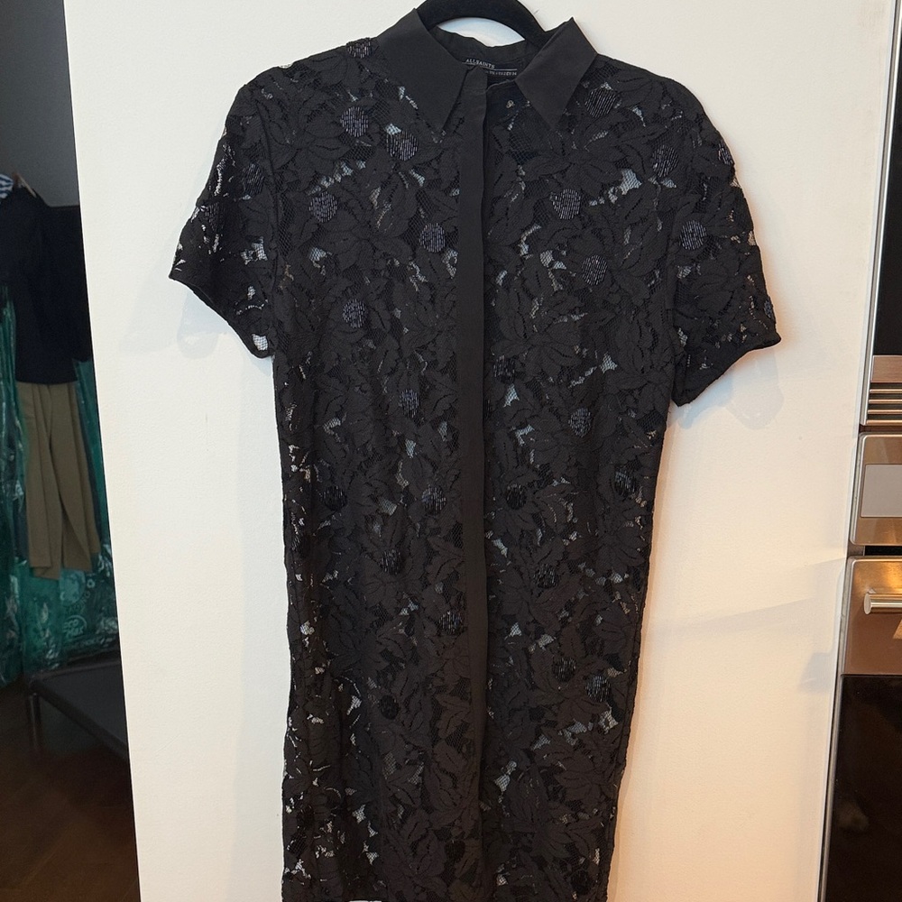All Saints Black Floral Lace Mini Dress